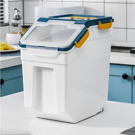 Large Flour Storage Container 25 lb, Airtight Rice Storage Bin Pantry and Kitchen Food Organization Barrel Measuring Cup for Flour, Sugar, Cereal (2 Pack - Blue)