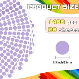 Dot Stickers,1/2 Inch Purple Circle Stickers,1400pcs Self-Adhesive Writable Color Coding Labels,Round Labeling Stickers for Office Classroom Garage Sale
