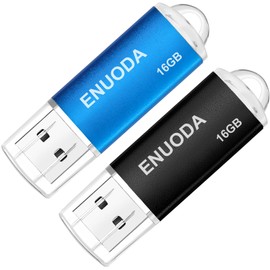 ENUODA USB Stick 16 GB USB Memory Stick High Speed USB 2.0 Flash Drive Black Blue Pack of 2