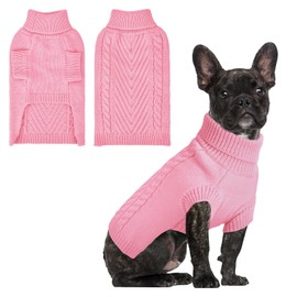 HUMLANJ Large Dog Sweater, Thermal Knitted Dog Sweater for Cold Weather,Turtleneck Long Sleeve Cable Knitwear, Large Solid Pullover Pet Sweater for Medium Large Dogs SM Pink
