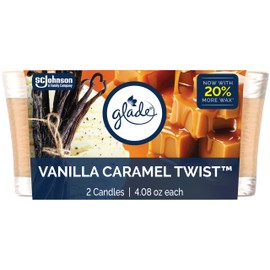 Glade 1-Wick Scented Candle Jar, Vanilla Caramel Twist, Air Freshener Infused with Essential Oils, 4.08 Oz, 2 Count