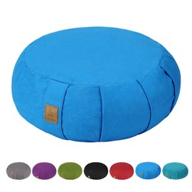 FelizMax Round Zafu Meditation Cushion, Zabuton Meditation Pillow, Yoga Bolster/Pillow, Floor seat, Zippered Organic Cotton Cover, Natural Buckwheat, Kneeling Pillow - 5 Colors and Large (Sky Blue)