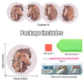 4 PCS Diamond Painting Coaster Kits, Animal Horse Diamond Art Coasters 5D Diamond Painting Kits for Adults Beginners, Diamond Art Craft Supplies Christmas Gift