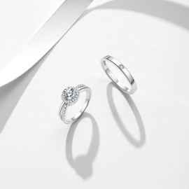 FANCIME Women's Men's Sterling Silver Ring, "Sparkling Starry Light" Pairing, Single Ground, Top Grade Zirconia, Ring, Width 0.07 inch (1.8 mm), Width 0.1 inch (2.55 mm), Silver S925, Couples, Reward,