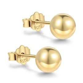 18K Gold Plated Sterling Silver Ball Stud Earrings 3mm-8mm Options, Simple Polished Ball Studs Hypoallergenic Jewelry (7mm)