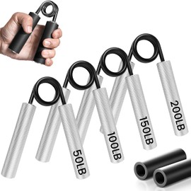 FLYFE Grip Strength Trainer, Hand Grip Strengthener, Forearm Strengthener, Hand Strengthening Devices, 1 Pack, 4 Pack or 6 Pack, 50LB-350LB (4 Pack-Black/Silvery)