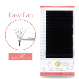 BEYELIAN Easy Fan Eyelash Extensions Volume Extension Lightweight Self Fanning Lashes Semi Permanent Matte Black Professional Salon Stylists Use 0.07 D+ Curl Mix Tray 8-15mm