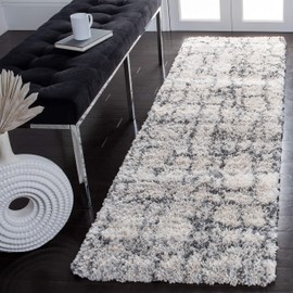 SAFAVIEH Fontana Shag Collection 2'3" x 6' Ivory/Grey FNT851A Modern Non-Shedding Living Room Bedroom Dining Room Entryway Plush 2-inch Thick Runner Rug