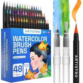 ARTISTRO 48 Marcadores de Acuarela con Pinceles de Pintura Flexibles para Profesionales y Principiantes - Consistentes, Suaves, Brillantes, Lavables, 