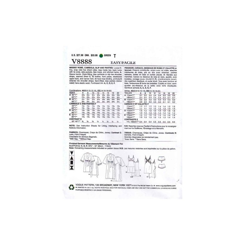 Vogue Patterns Paper Pattern, Mesh, EE (14-16-18-20)