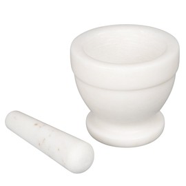Creative Home Natural Marble Mortar and Pestle Set Guacamole Molcajete Bowl Kitchen Spices Herbs Pesto Grinder, 5.3" Diam. x 4.5" H, Off-White (Color May Vary)