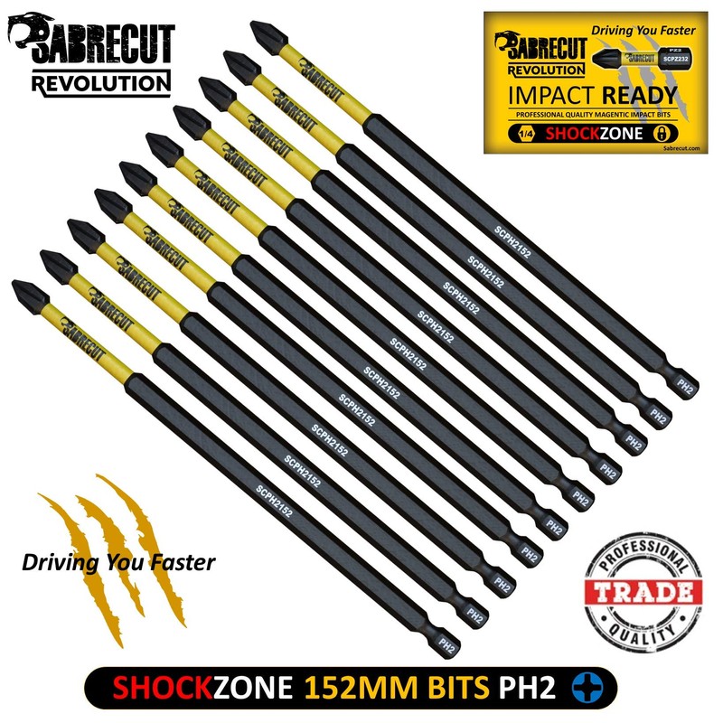 10 x SabreCut SCPH2152_10 152mm PH2 Magnetic Impact Screwdriver Driver