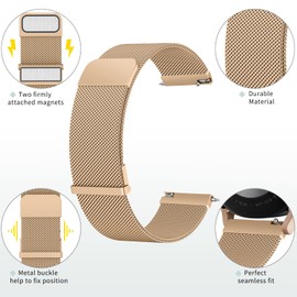 Metal Strap for Garmin Vivomove 3 Strap/Vivomove HR Strap, 20mm Stainless Steel Bracelet Replacement Band with Enhanced Magnet for Vivomove LUXE/Vivomove Sport/Vivomove Trend (Rose gold)