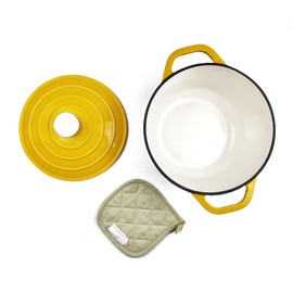 HAWOK Enameled Cast Iron Dutch Oven with Lid, 3 Quart Deep Round Dutch Oven with Dual Handles, Yellow