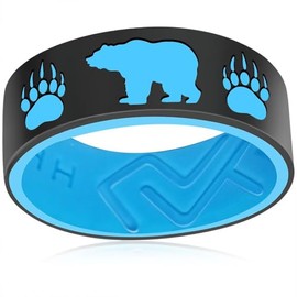 XAHH Silicone Ring for Him,Outdoor Hunting Bear Ring, Rubber Wedding Bands Animal Jewelry Black Men Size 10