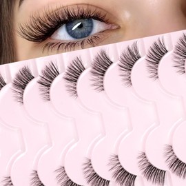 False Eyelashes Half Lashes Corner - Natural Wispy Lashes D Curl 12mm Reusable Pestañas Postizas Naturales Cat Eye 10 Pairs Demi Wispies Short Fake Lashes Strips Thin Clear Band by EMEDA (01)