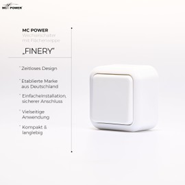 MC POWER Toggle Switch Surface-Mounted Switch | Finery | Light Switch, Rocker Switch Off Switch AP 250 V / 10 A Toggle Switch with Surface Rocker for Indoor Use, White