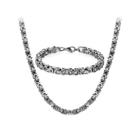 JewelryWe Jewellery, Stainless Steel Necklaces and Bracelets for Men, Silver-white bracelets 8 mm wide and 21.5 cm for Bracelet, 56/61/66 cm for Necklace, Stainless Steel