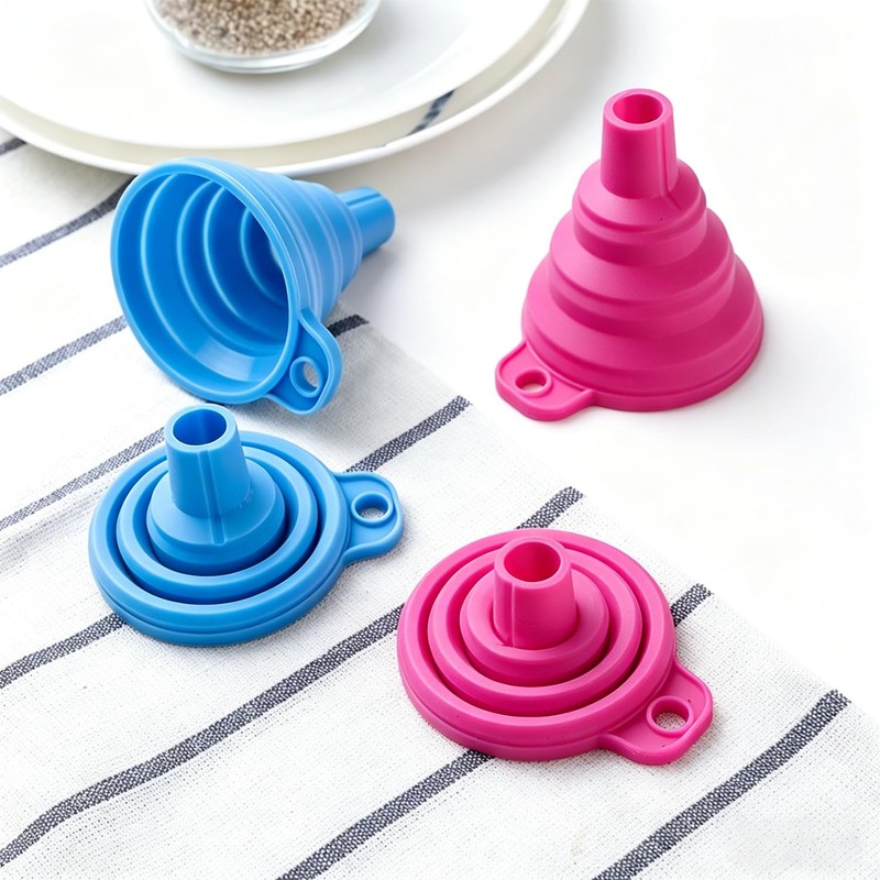 Set 6 embudos silicona plegables grado alimenticio, colores variados para