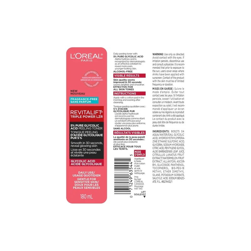 L’Oréal Revitalift tónico 5 % ácido glicólico + aloe, alisa