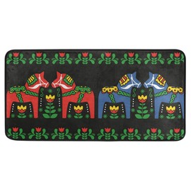 Kitchen Rugs Runner Swedish Dala Horse Folk Doormat Bath Rugs Non Slip Area Rugs for Bathroom Kitchen Indoor 39" X 20"