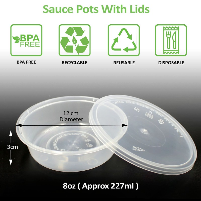 Sabco - 8oz Clear Round Plastic Takeaway Sauce Pots With