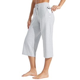 Willit Women's Capris Pants Cotton Yoga Capri Casual Lounge Pants Wide Leg Workout Sweatpants with Pockets 20" Light Gray XL