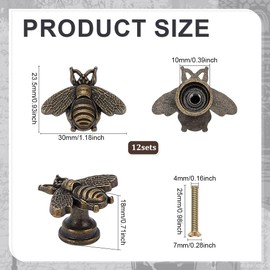 PH PandaHall 12 Sets Bee Cabinet Knobs Vintage Drawer Knobs Bee Shape Hardware Knob Animal Drawer Pulls Decorative Alloy Cabinet Handles Knob for Antique Jewelry Box Dresser Decoration, Antique Bronze