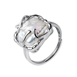 OIDIMS Baroque Pearl Ring for Women 925 Sterling Silver Irregular Pearl Silver Ring Fashion Adjustable Open Wedding Statement Ring Suitable for Ladies Daily Birthday Anniversary Valentine's Day Gift