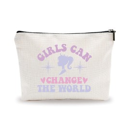 Makeup Bag For Girls - Girls Can Change The World - Purple Girl Theme Positive Quotes Cosmetic Bag, Encouraging Gift For Women, Girls, Sister, Cotton Linen Makeup Bag, Women Accessories & Decor -11