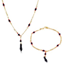 tenghong2021 Figa Gesture Hand Chain Bracelet Anklet Azabache Good Luck Charm Amulet Protection Jewelry for Women -A set