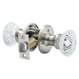 Cielsa Dawn Glass Door Knobs Interior with Lock, Satin Nickel Door Handles, Crystal Door Knobs with Lock(Satin Nickel, Privacy)