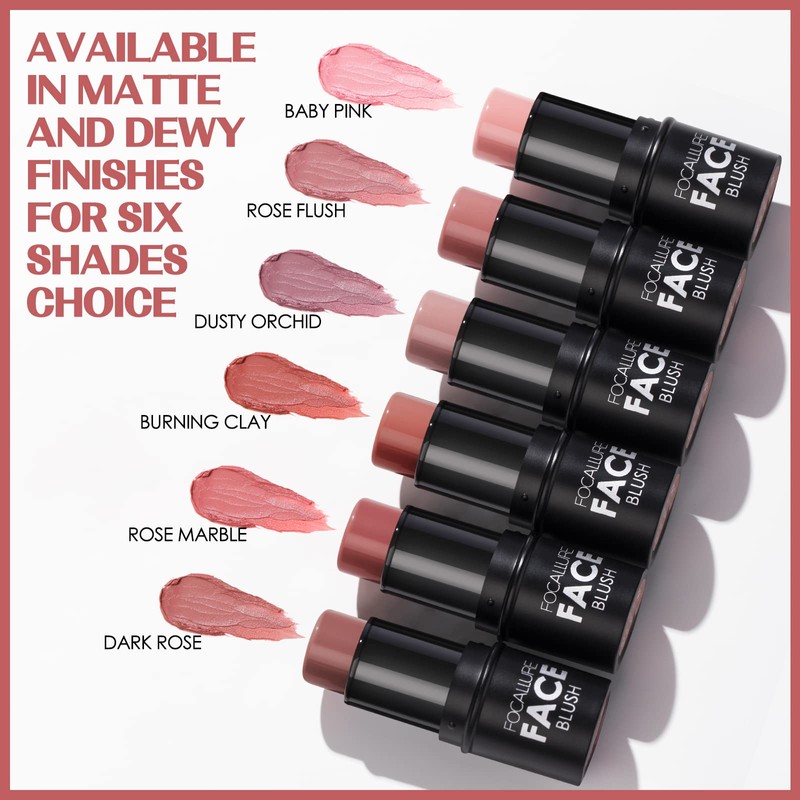 FOCALLURE Cream Blush Makeup,Buildable Blush Stick for Cheeks,Matte and Dewy