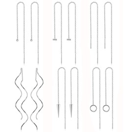 Drperfect 6 Pairs Stainless Steel Chain Tassel Earrings for Women Lightweight Wave Threader Ball Dangle Drop Minimalist Chain Earrings Set Silver Tone