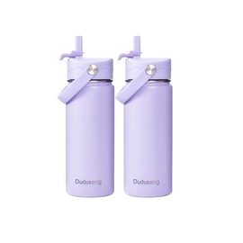 2Pack18oz Kids Insulated Water Bottle - Bulk Stainless Steel Water Bottles for School Boys/Girls Flip Top Leak Spill Proof Vacuum Metal Cups BPA Free Thermos(Violet 2, 18 Ounces)