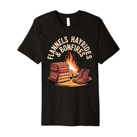 Flannels Hayrides Bonfires Fall Rustic Adventure Premium T-Shirt