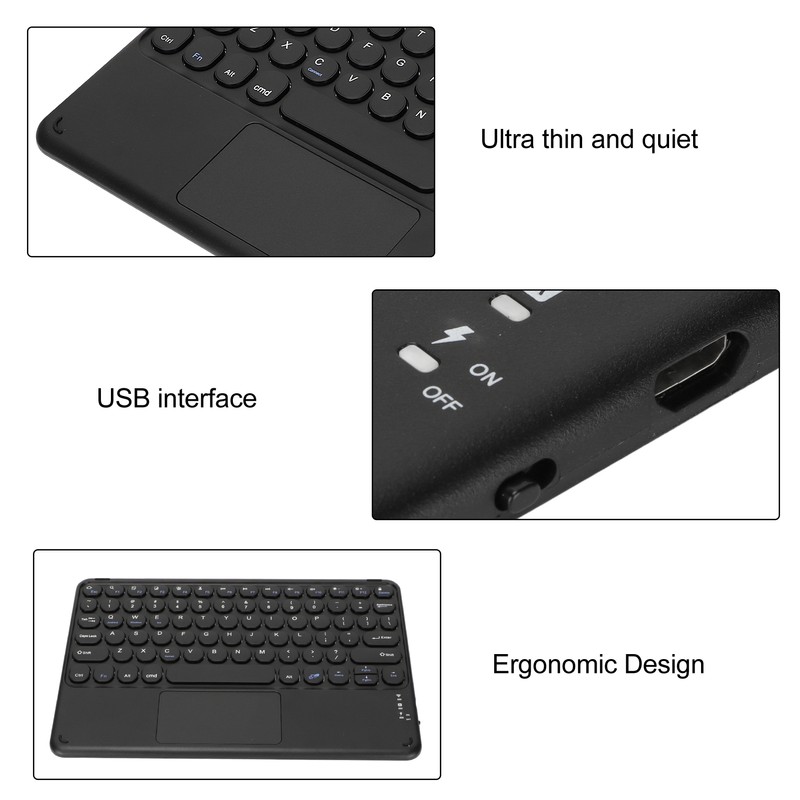 10in Wireless Bluetooth Touchpad Keyboard Retro Round Keycap Ergonomic Magnetic