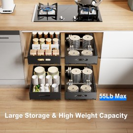 MUSTORN 2 Pack Pull Out Cabinet Organizer, Slide Out Drawers for Cabinets Peel and Stick Pull Out Drawers Heavy Duty Pull Out Shelves for Kitchen,Cupboard,Pantry,Bathroom (16.5"D*11.8"W*3.94"H-Black)