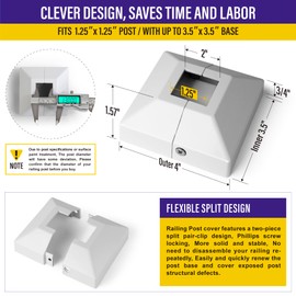 Hulave Split Post Base Cover, Fits 1.25"x1.25" Post/3.5"x3.5" Base, for Indoor/Outdoor Iron Railing, Fence, Stair Post Base Decorative Skirt Covers (4Pack-White)