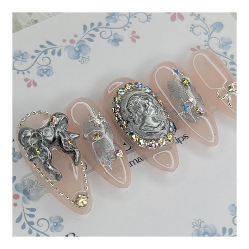 Cold light handmade nail tips - Square M / 차가운