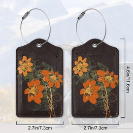 2 Pack Funny Luggage Tags with for Suitcases, Vintage Floral PU Leather Luggage Tag Accessories Privacy Cover ID Label with Stainless Steel Loop for Travel Bag for Women Girls Teens