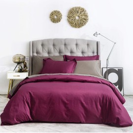 SUSYBAO 3 Piece Duvet Cover Set 100% Natural Cotton Queen Size Marsala Bedding Set 1 Burgundy Duvet Cover with Zipper Ties 2 Pillow Shams Solid Color Luxury Quality Soft Breathable Comfortable Durable