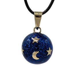 Nature Reflections Angel Caller Chime Stars and Moon Necklace Blue Glitter Twilight Sky Angel Caller Harmony Ball Chime Necklace