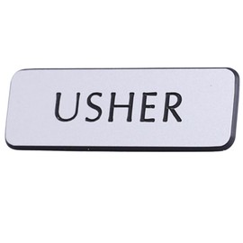 Silver Magnetic Name Tag Usher Badges for Church | Plastic Reusable Name Tags for Church Usher Uniform | Engraved Usher Name Tag Magnet Backing 2.25 x 0.75 Inches