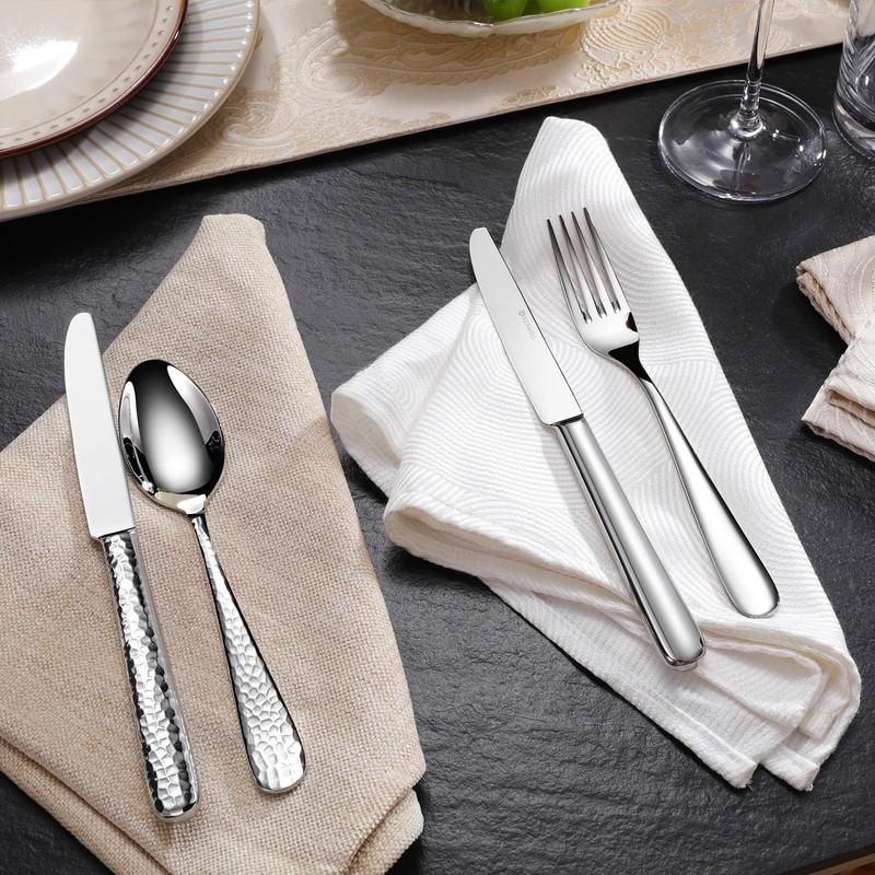 KEAWELL Premium 20/45/65 Piece Louise Hammered Silverware Set with Round