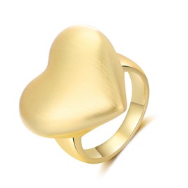 dnswez Chunky Gold Rings for Women, 14k Gold Plated Statement Band Rings Heart Round Teardrop Crossover Ring Stackable Thick Ring Cocktail Costume Jewelry Gifts (Heart, 6)