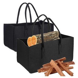 CuiCanfla Foldable Felt Bag, Pack of 2, Felt Bags, Firewood Bag, Felt Basket, Wood Basket with Handles, Firewood Basket, Shopper for Firewood, 50 x 25 x 25 cm