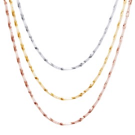 THE JEWEL ZONE Sterling Silver 18" Length Multi Tone Crafted Square Snake Chain Necklace - 0.9mm