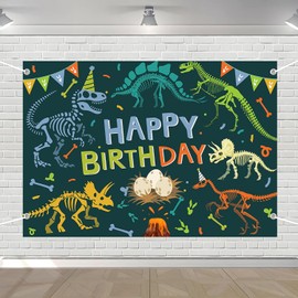 Dinosaur Happy Birthday Backdrop Banner Dinosaur Birthday Photography Background Trex Party Decorations for Boys Dino Baby Shower Party Decor Supplies