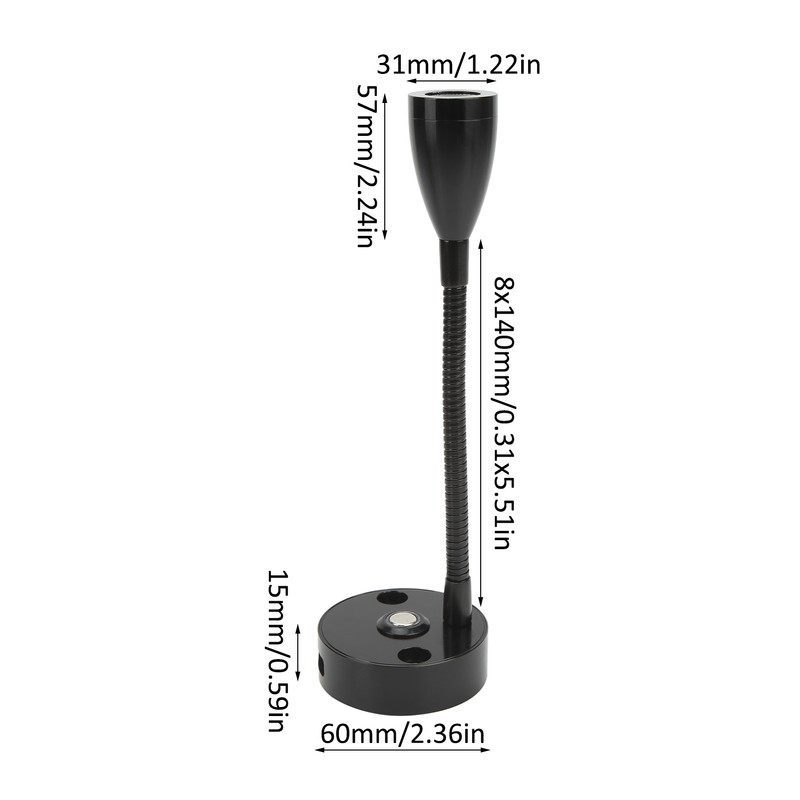 RV Reading Light Flexible Neck 3 Color Light 12‑24V 3W